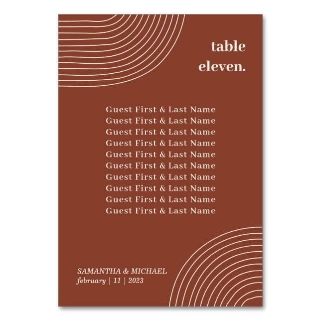 Simple Geometric Line Terracotta gäst namn Bordsnummer (Framsidan)