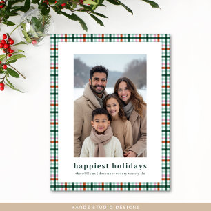Simple Gingham Photo Happiest Helgdagars jul Helg Vykort