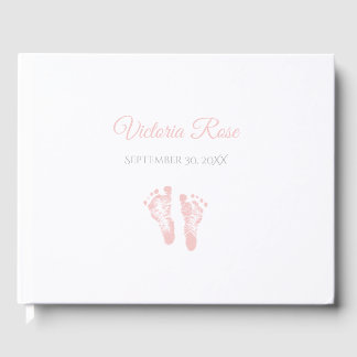 Simple Girl Birth Memento Precious Rosa Footprint Gästböcker