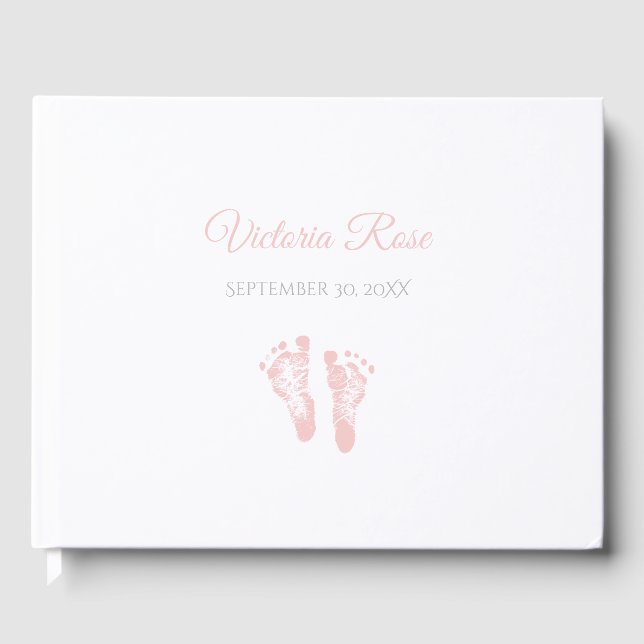 Simple Girl Birth Memento Precious Rosa Footprint Gästböcker (Framsida)
