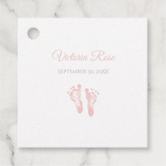 Simple Girl Birth Memento Precious Rosa Footprint Gåvor Etiketter