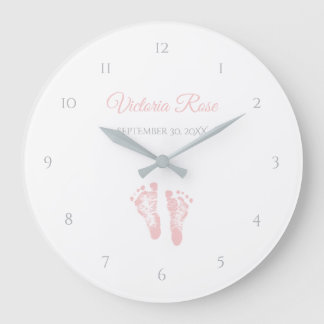 Simple Girl Birth Memento Precious Rosa Footprint Stor Klocka