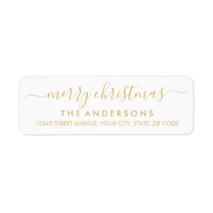 Simple God jul Guld Modern Script Helgdag Returadress Etikett