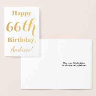 Simple Gold Foil "LYCKLIG 66th BIRTHDAY" + Namn Folierat Kort