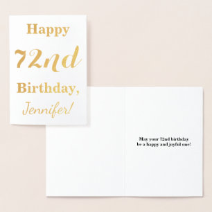 Simple Gold Foil "LYCKLIG 72nd BIRTHDAY" + Namn Folierat Kort