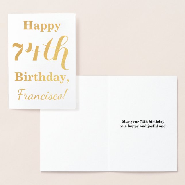 Simple Gold Foil "LYCKLIG 74:e BIRTHDAY" + Namn Folierat Kort (Display)