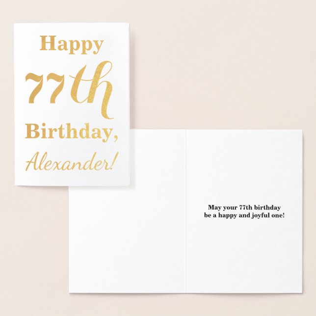 Simple Gold Foil "LYCKLIG 77:e BIRTHDAY" + Namn Folierat Kort (Display)