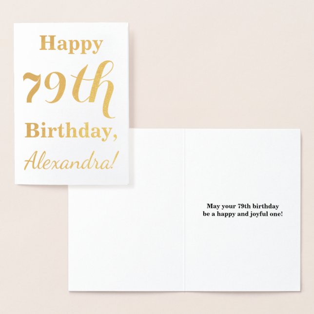 Simple Gold Foil "LYCKLIG 79th BIRTHDAY" + Namn Folierat Kort (Display)