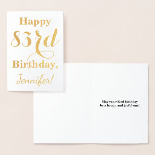 Simple Gold Foil "LYCKLIG 83rd BIRTHDAY" + Namn Folierat Kort