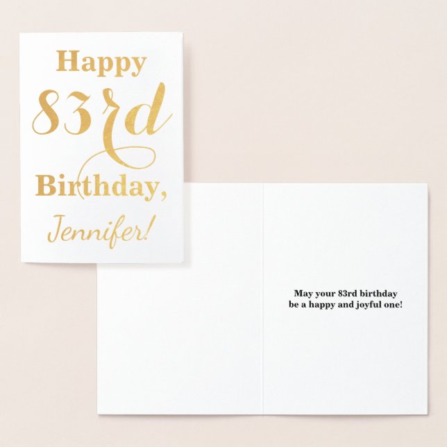 Simple Gold Foil "LYCKLIG 83rd BIRTHDAY" + Namn Folierat Kort (Display)