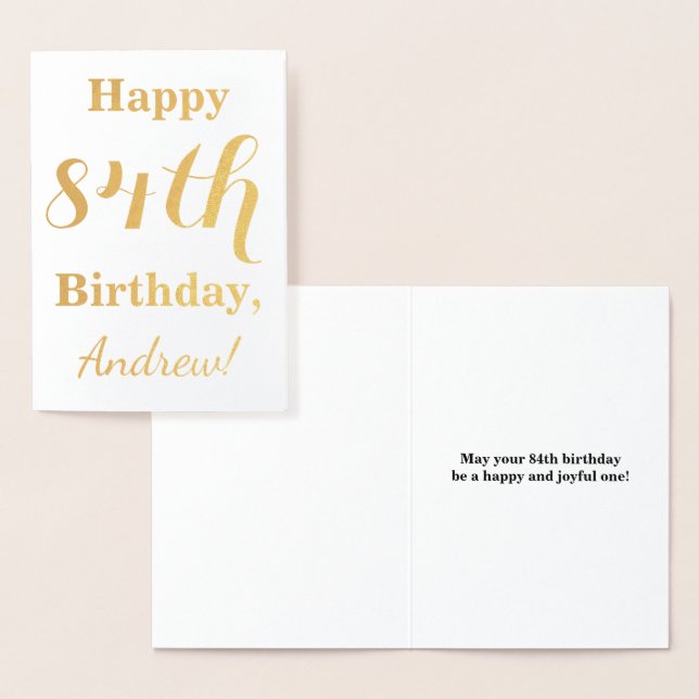 Simple Gold Foil "LYCKLIG 84:e BIRTHDAY" + Namn Folierat Kort (Display)