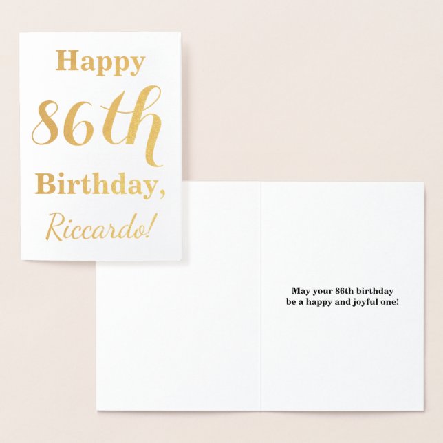 Simple Gold Foil "LYCKLIG 86:e BIRTHDAY" + Namn Folierat Kort (Display)