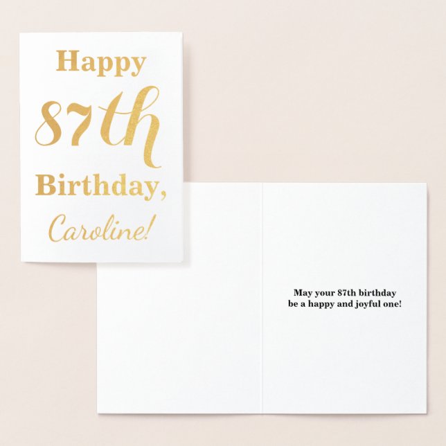 Simple Gold Foil "LYCKLIG 87:e BIRTHDAY" + Namn Folierat Kort (Display)
