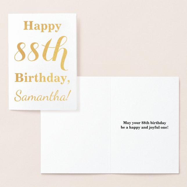 Simple Gold Foil "LYCKLIG 88th BIRTHDAY" + Namn Folierat Kort (Display)
