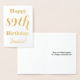 Simple Gold Foil "LYCKLIG 89th BIRTHDAY" + Namn Folierat Kort