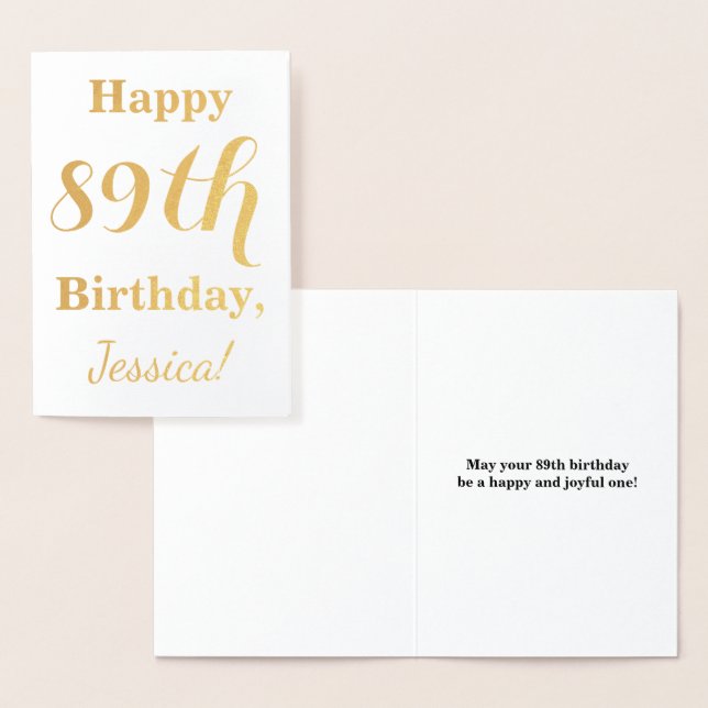 Simple Gold Foil "LYCKLIG 89th BIRTHDAY" + Namn Folierat Kort (Display)
