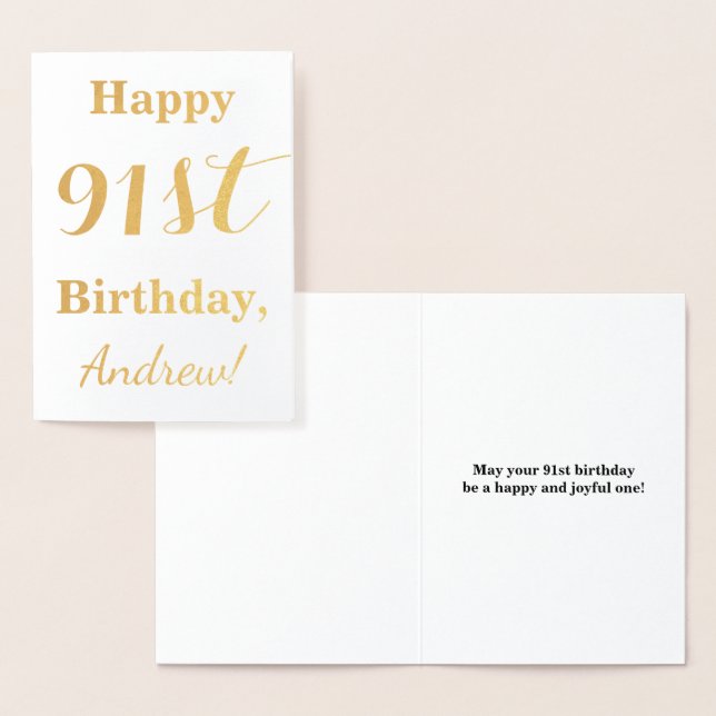 Simple Gold Foil "LYCKLIG 91:a BIRTHDAY" + Namn Folierat Kort (Display)