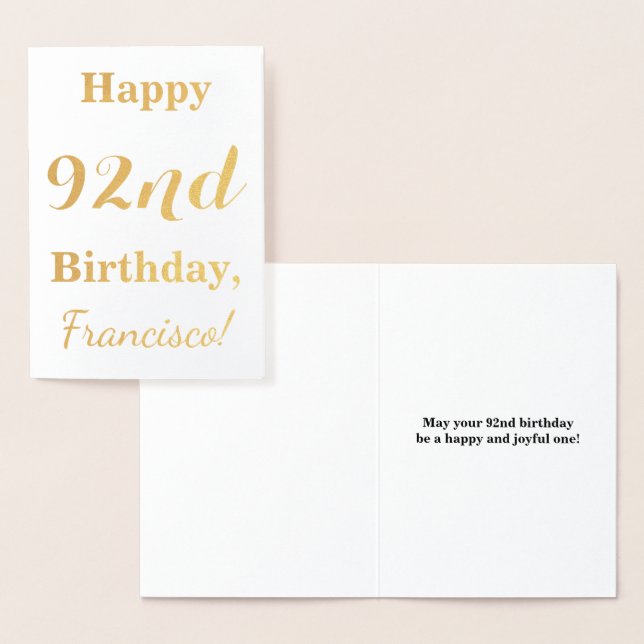 Simple Gold Foil "LYCKLIG 92:a BIRTHDAY" + Namn Folierat Kort (Display)