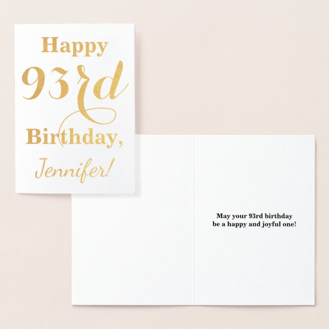 Simple Gold Foil "LYCKLIG 93rd BIRTHDAY" + Namn Folierat Kort (Display)