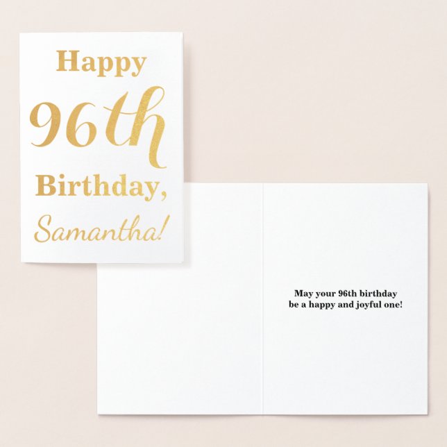 Simple Gold Foil "LYCKLIG 96:e BIRTHDAY" + Namn Folierat Kort (Display)