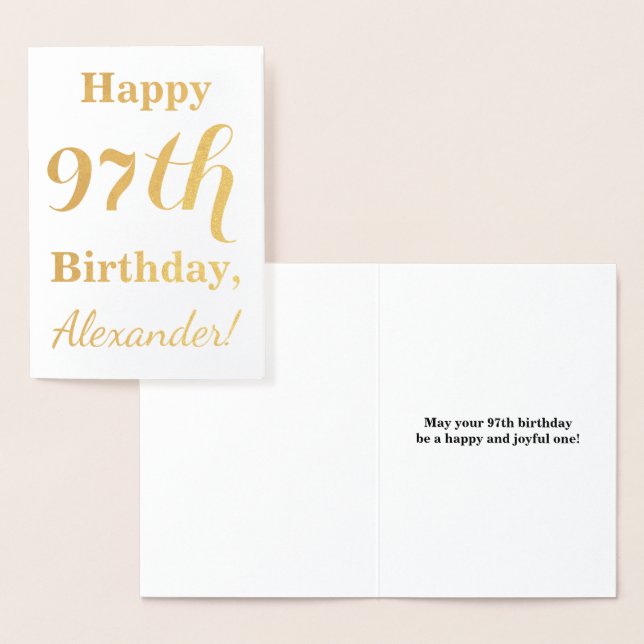 Simple Gold Foil "LYCKLIG 97:e BIRTHDAY" + Namn Folierat Kort (Display)