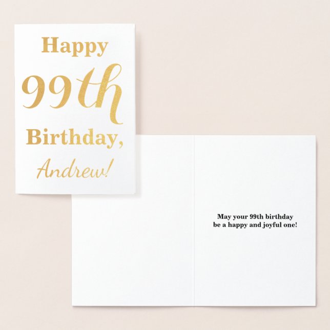 Simple Gold Foil "LYCKLIG 99th BIRTHDAY" + Namn Folierat Kort (Display)