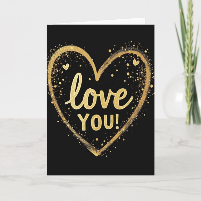 Simple Gold Love You Heart Card Kort (Framsida)