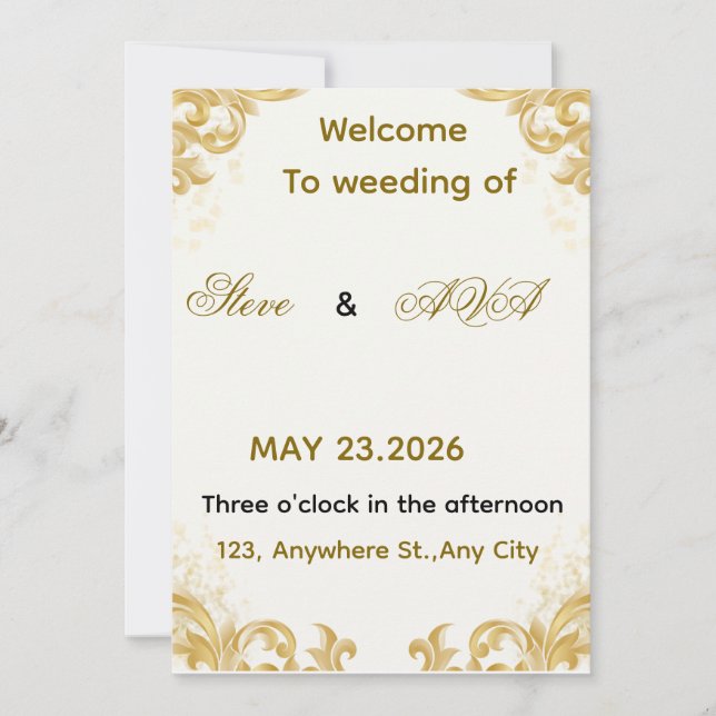Simple Gold Wedding Invitation – Soft & Elegant Mi Inbjudningar (Framsida)