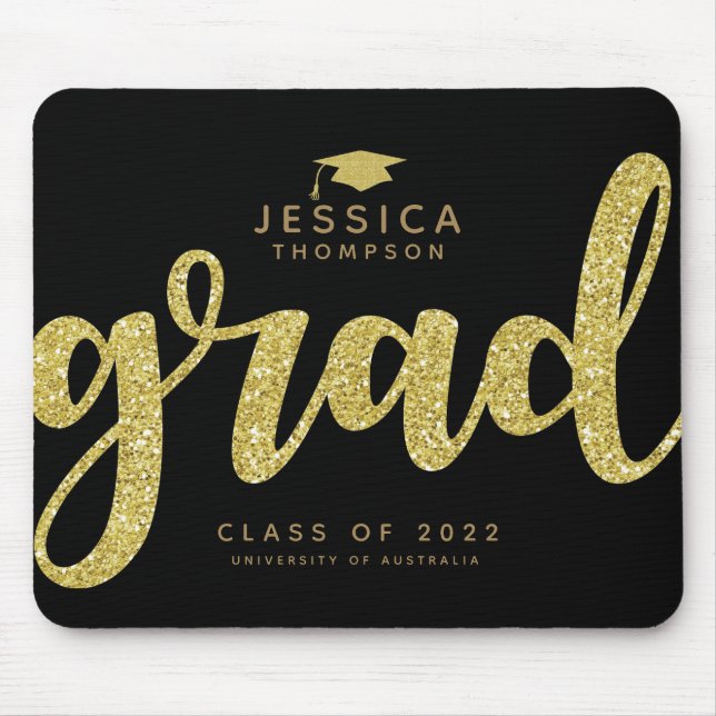Simple Grad Black och Faux Guld Glitter Musmatta (Framsidan)