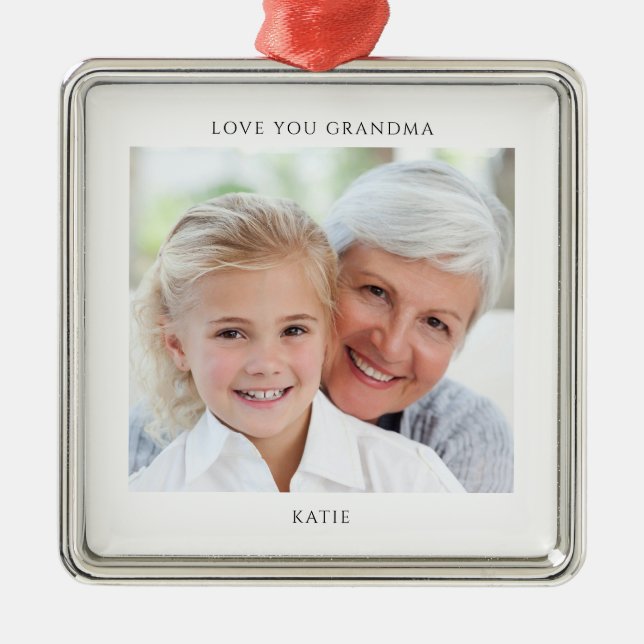 Simple Grandma Photo Personalized  Julgransprydnad Metall (Framsidan)