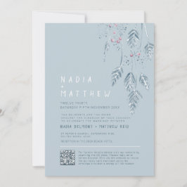 Simple grass and berries dusty blue sketch photo inbjudningar