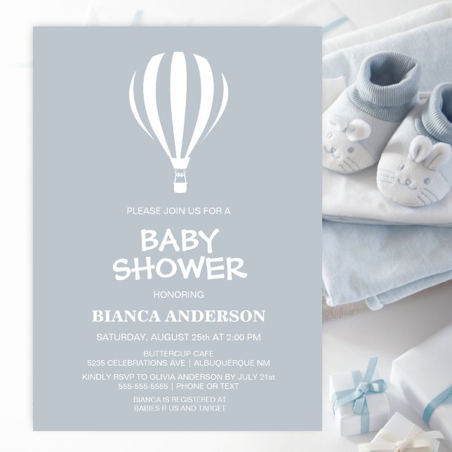 Simple Grått Luftballong Baby Shower Inbjudningar (Skapare uppladdad)