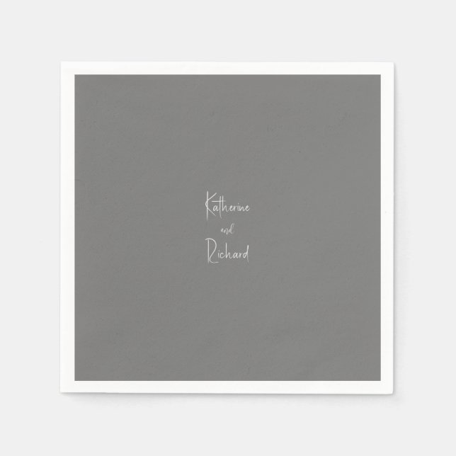 Simple Grått Personligt bröllp Cocktail Napkins Pappersservett (Framsidan)