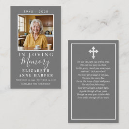Simple Gray Cross Photo Funeral Prayer Card Visitkort