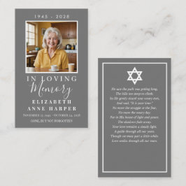 Simple Gray Jewish Funeral Photo Prayer Card Visitkort