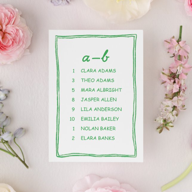 Simple Green Doodle Wedding Seating Chart Card Bordsnummer (Skapare uppladdad)
