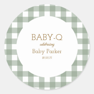 Simple Green Gingham Baby Shower Sticker Runt Klistermärke