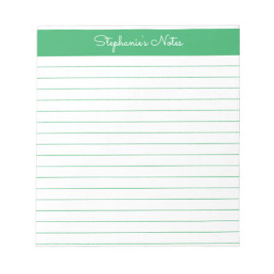 Simple Green Lined Personalized Anteckningsblock