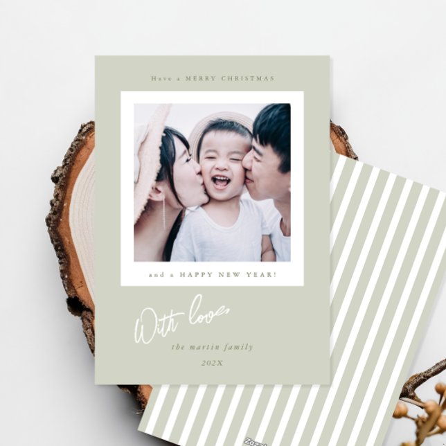 Simple Green Stripes Christmas Photo Card Julkort (Skapare uppladdad)