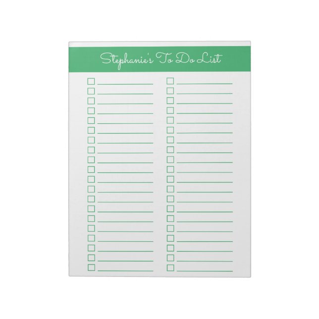 Simple Green Vertical 8.5x11 Two Column Checklist Anteckningsblock (Roterad)