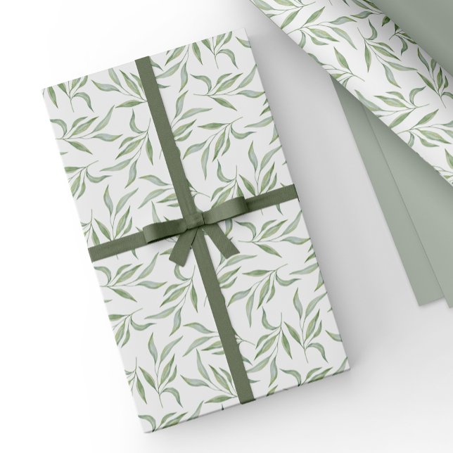 Simple Green Watercolor Leaves Botanical Pattern Presentpapper (Skapare uppladdad)