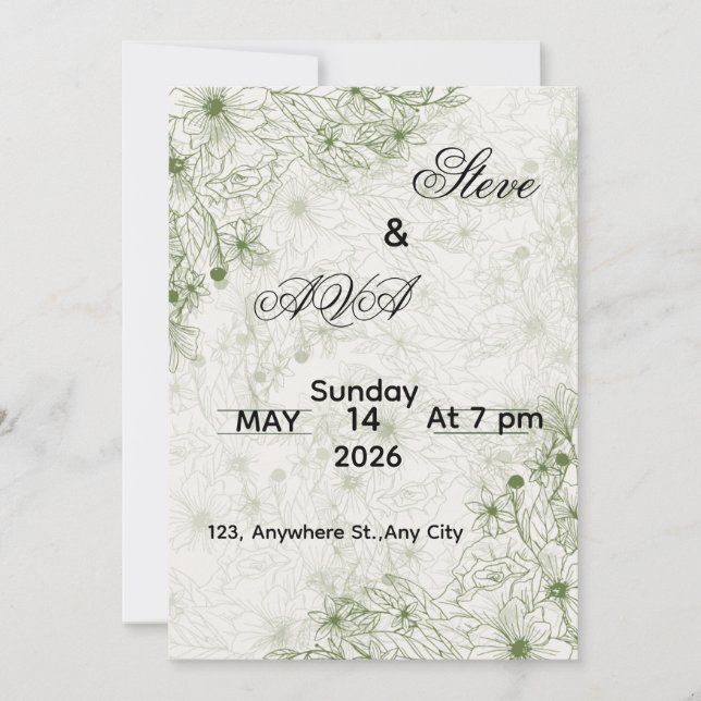 Simple Green Wedding Invitation Inbjudningar (Framsida)