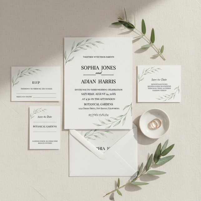 Simple Greenery Botanical Wedding Invitation Inbjudningar (Skapare uppladdad)