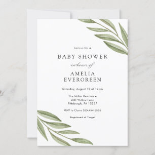 Simple Greenery Grenar Baby Shower Inbjudningar