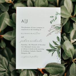 Simple Greenery Photo och Monogram Bröllop Inbjudningar