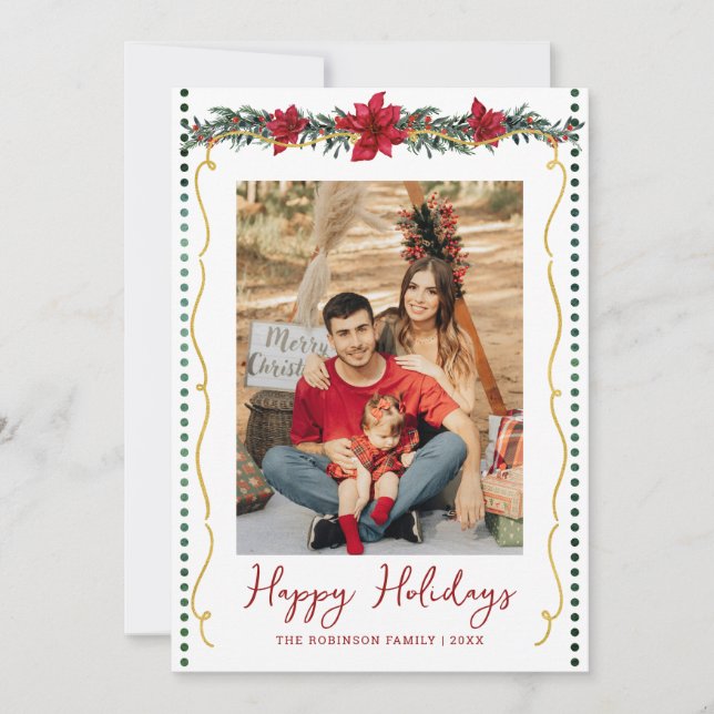 Simple Greenery Poinsettia Glad helg 1 Photo Julkort (Framsida)