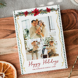 Simple Greenery Poinsettia Glad helg 3 Photo Julkort