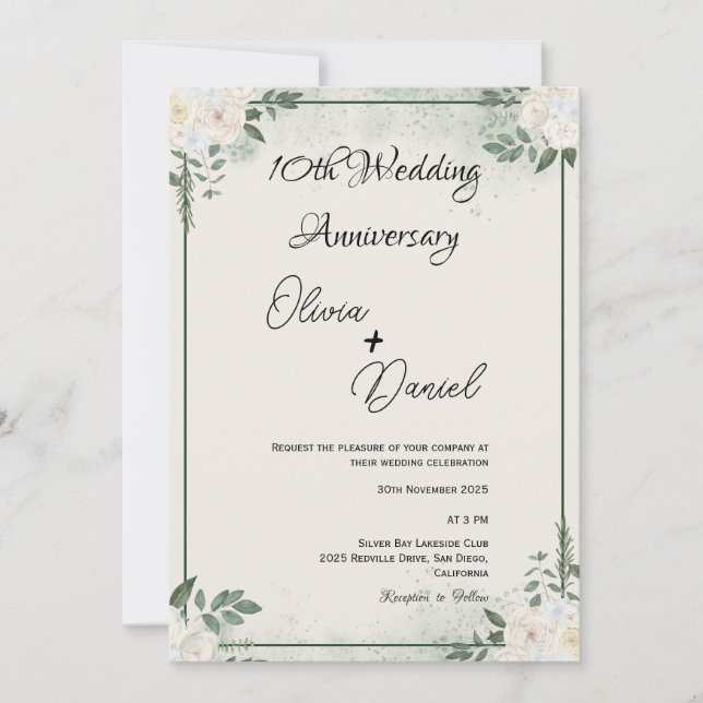 Simple Greenery Wedding Anniversary Invitations Inbjudningar (Framsida)