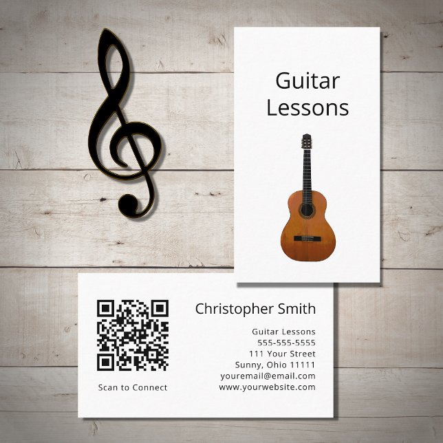 Simple Guitar Lessons QR Code Music Teacher Visitkort (Skapare uppladdad)