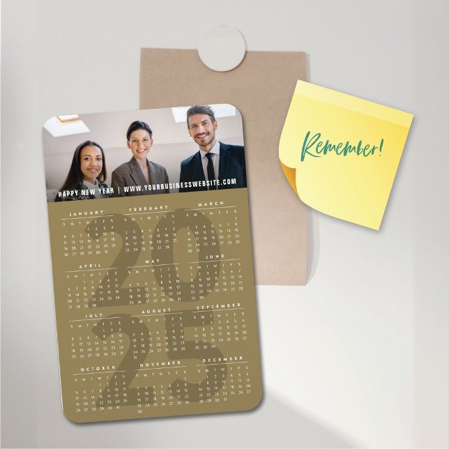 Simple Guld 2025 Calendar Minimalist Helgdag Photo Magnet (Modern Gold 2025 Calendar Simple Holiday Photo Flexible Magnet @ fat_fa_tin)